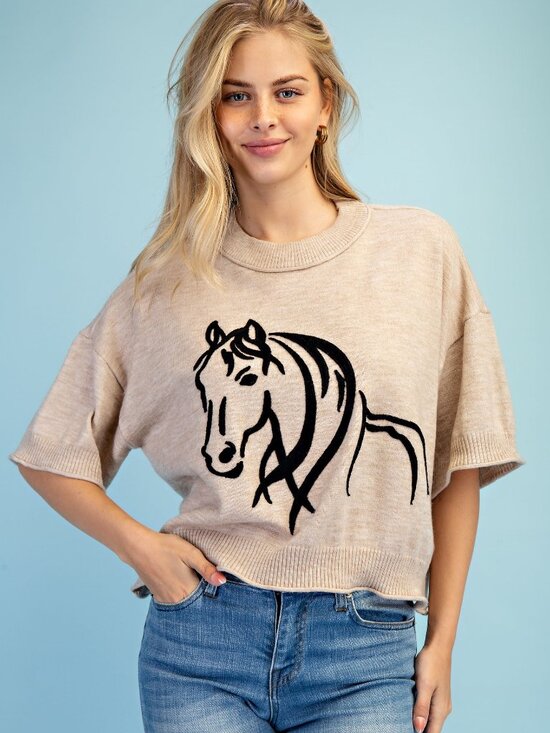 Gigio Sweaters - Gigio's Women's Western Horse Motif Sweater